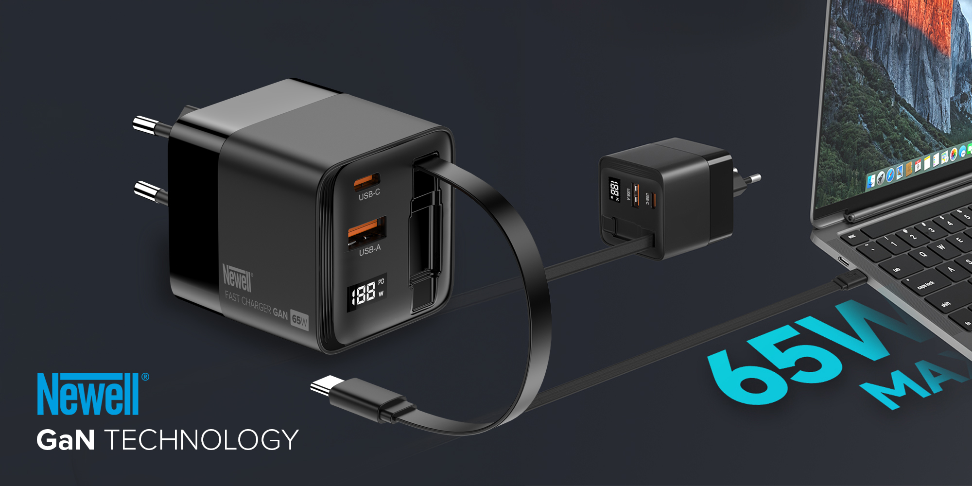 Ładowarka sieciowa Newell GaN 65 W LCD - EU